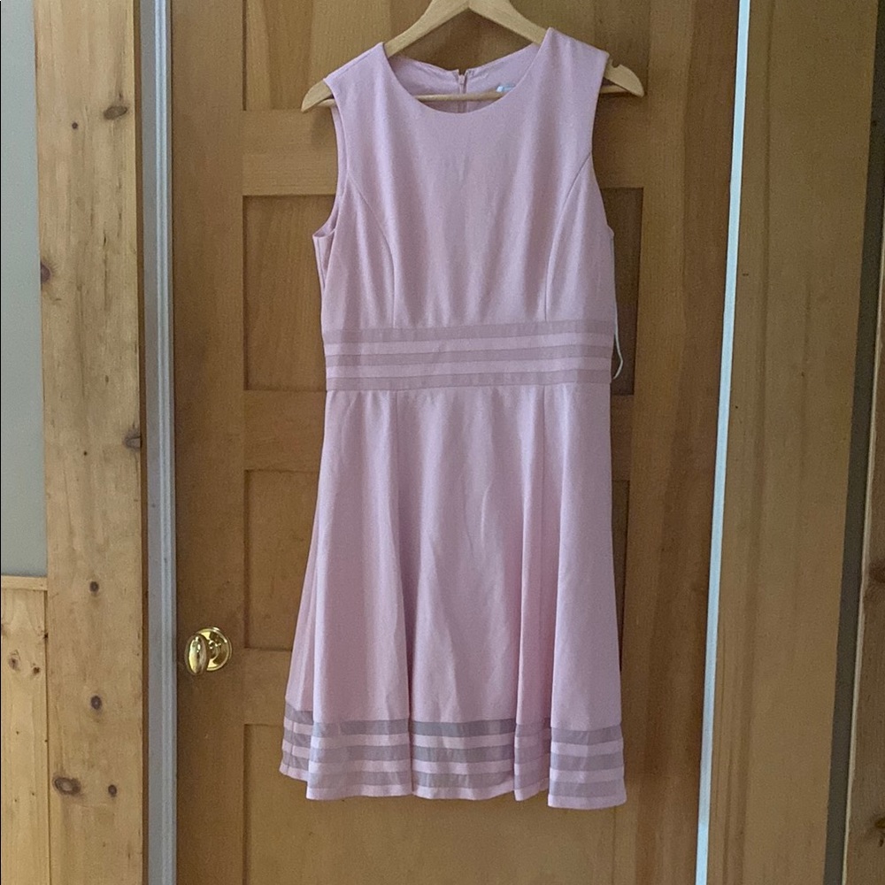 Sleeveless Pink Party Dress with Striped Hem